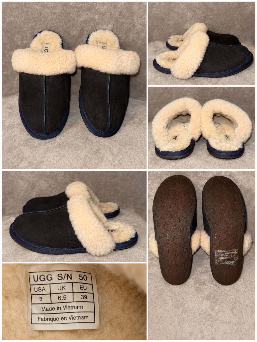 UGG Australia Suede Shearling Lined Slide Slippers Dark Brown Size 8